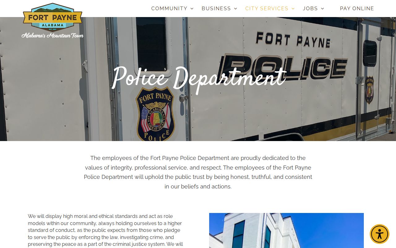 Fort Payne Police Department criminal history contact page
