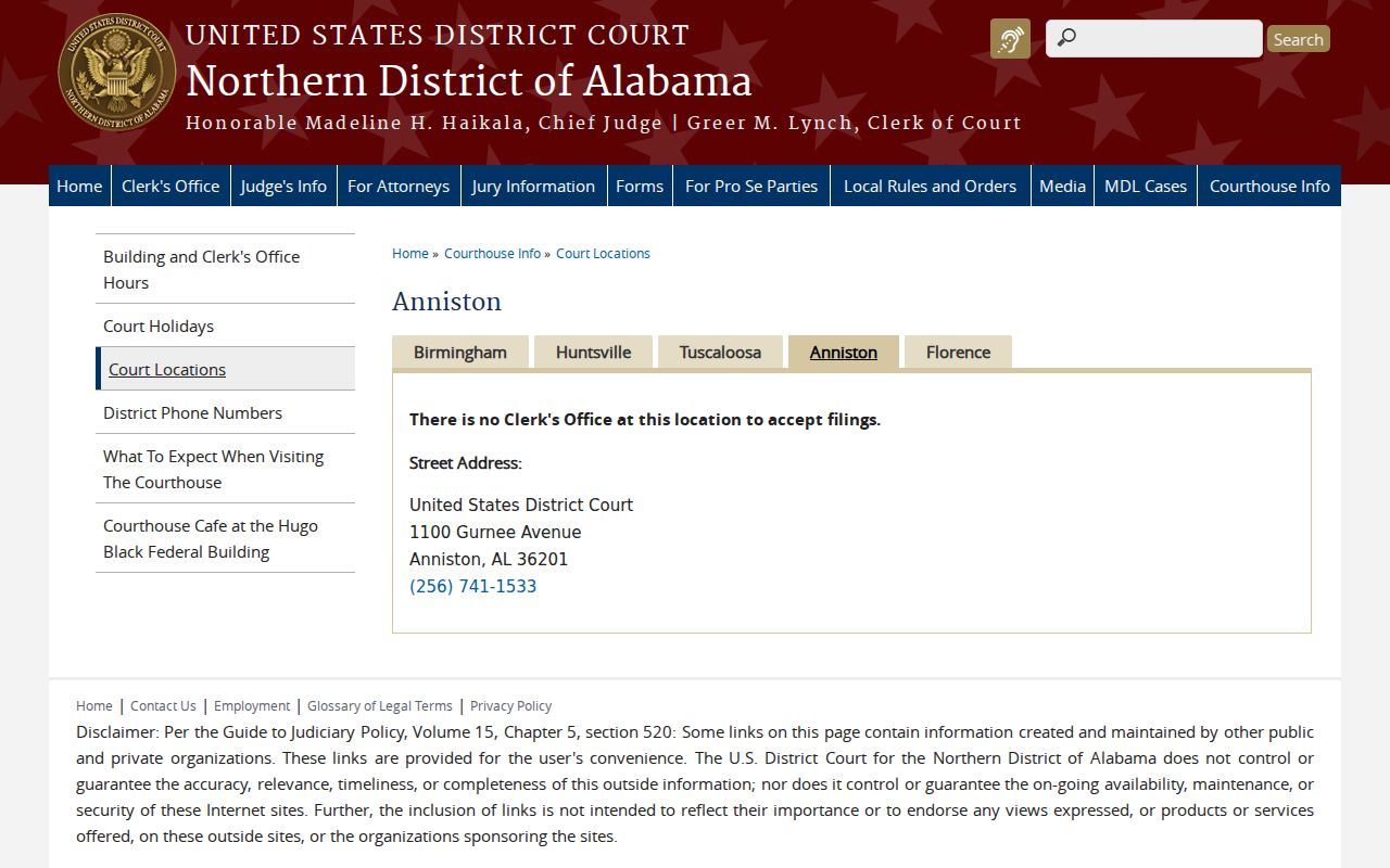 DeKalb County criminal court cases Anniston federal courthouse information