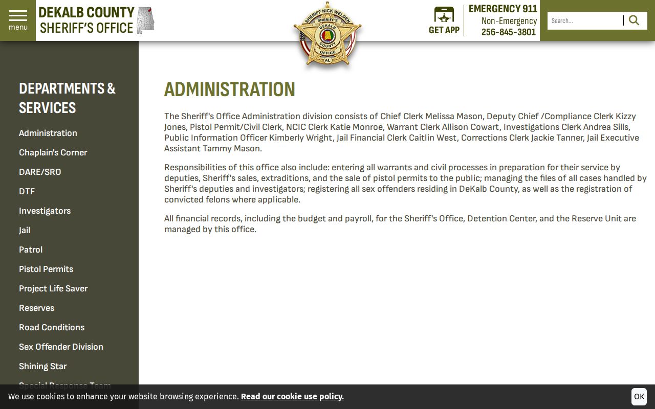 DeKalb County criminal records Sheriff Administration functions